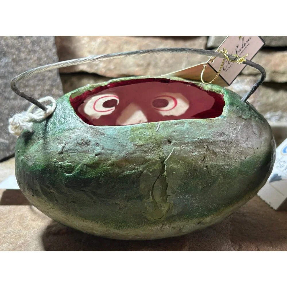 Dept 56 Paper Mache Witch and Green Jack O’ Lantern Halloween decorations READ
